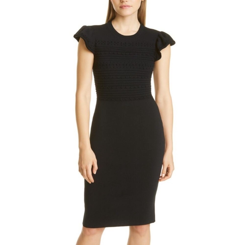 Red Valentino Black Knit Flutter Sleeve Dress size‎ S luxury ruffles